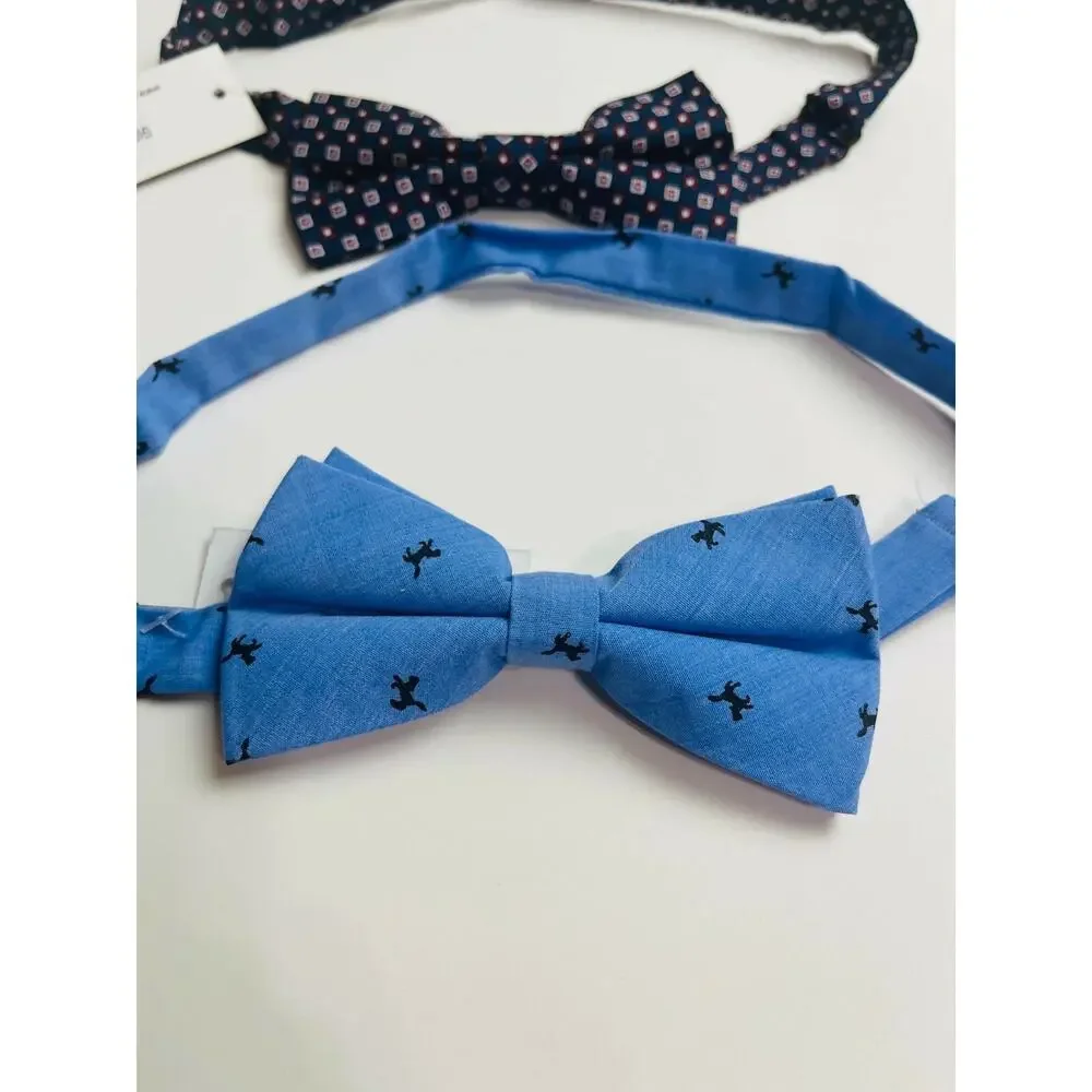 Lot of 2 Skinny Tie‎ Madness Men's Navy Printed Pre-Tied Bow Tie New
